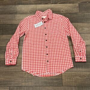 New Cat & Jack Boys Button Down Shirt Red Gingham Checkered Long Sleeve LG 12/14
